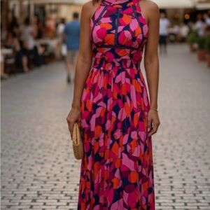 Anthropology ABEL THE LABEL Vibrant Pink and Purple Maxi Dress